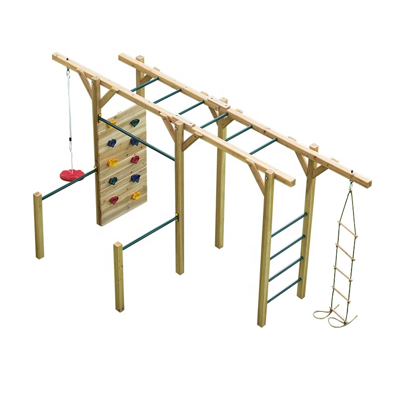 Kids Outdoor Monkey Bars - 6'sı 1 arada Ahşap Fitness Ekipmanı